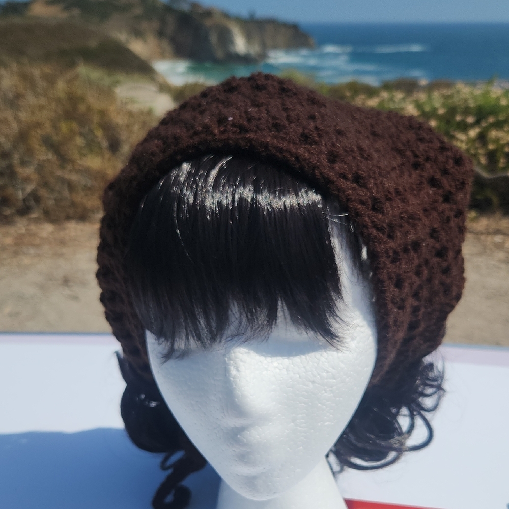 Handmade Dark Chocolate Brown Crochet Triangle Mesh Stitch Head Scarf Bandana